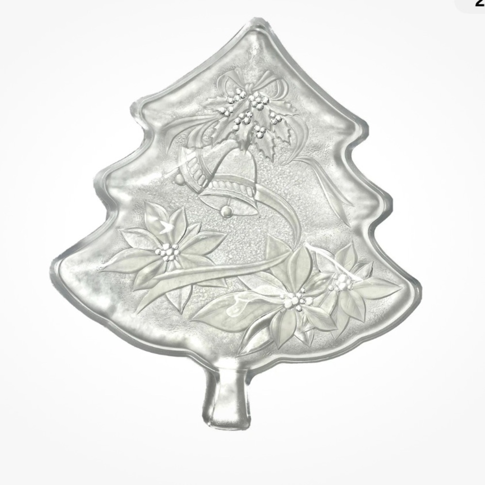 New in Box, Mikasa Crystal Christmas Tidbit platter Heavy,Clear 13.5” Vintage